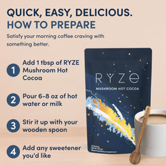 RYZE Mushroom Hot Cocoa — Organic Instant Cocoa with L-Theanine & Melatonin, 20 Servings