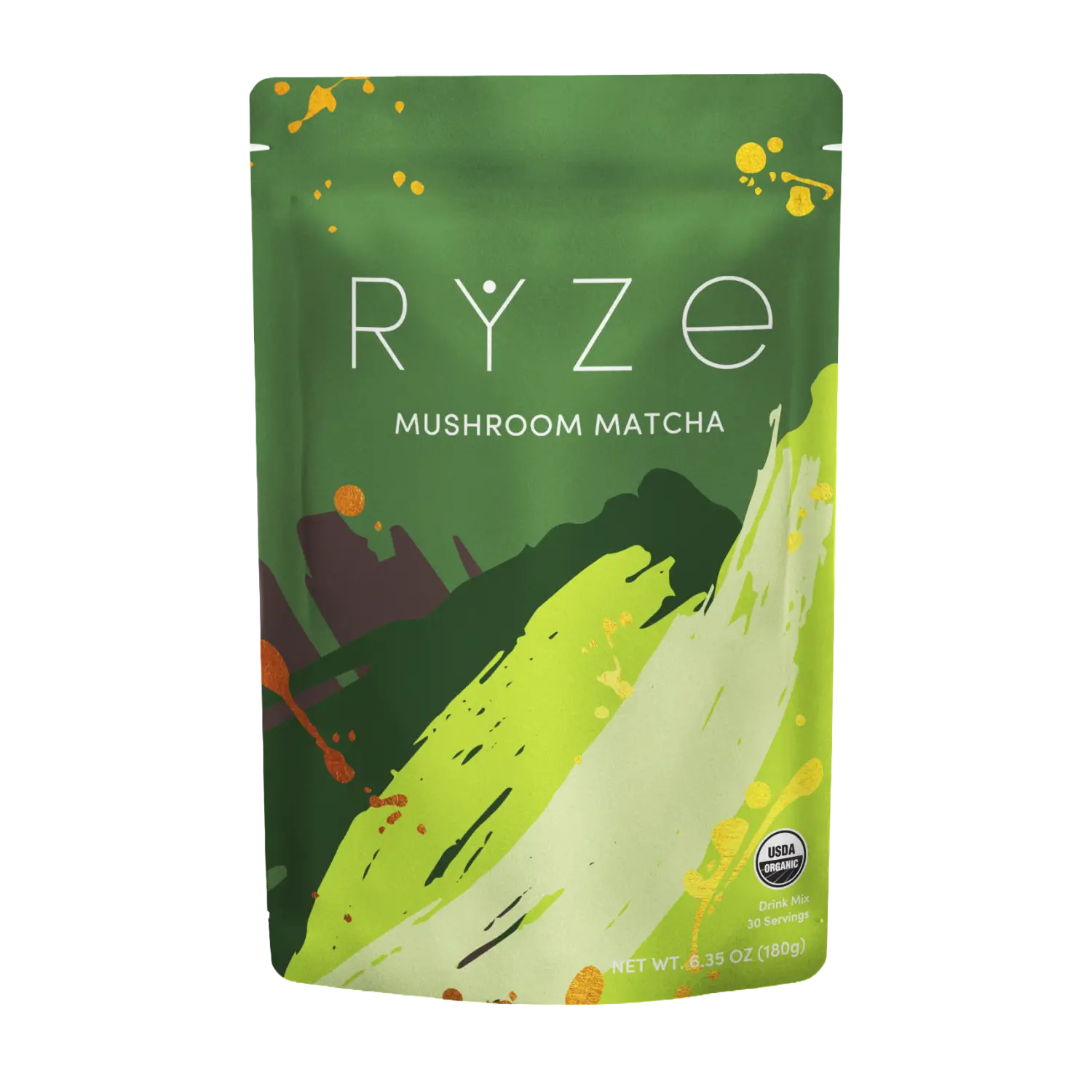 RYZE Mushroom Matcha — Organic Instant Matcha Latte with Lion's Mane & King Trumpet, 30 Servings