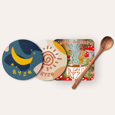 Coasters + Mushroom Magnet + Acacia Spoon